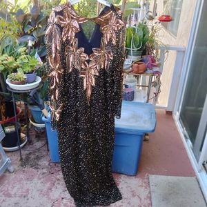 JasJas Designs | Vintage Black Long Sleeve Sparkly Floral Beaded Dress Large-ish